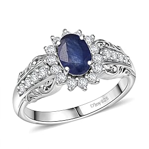 D'Joy Masoala Sapphire (D) and White Zircon 1.75 ctw Ring in Rhodium Over Sterling Silver (Size 7.0)