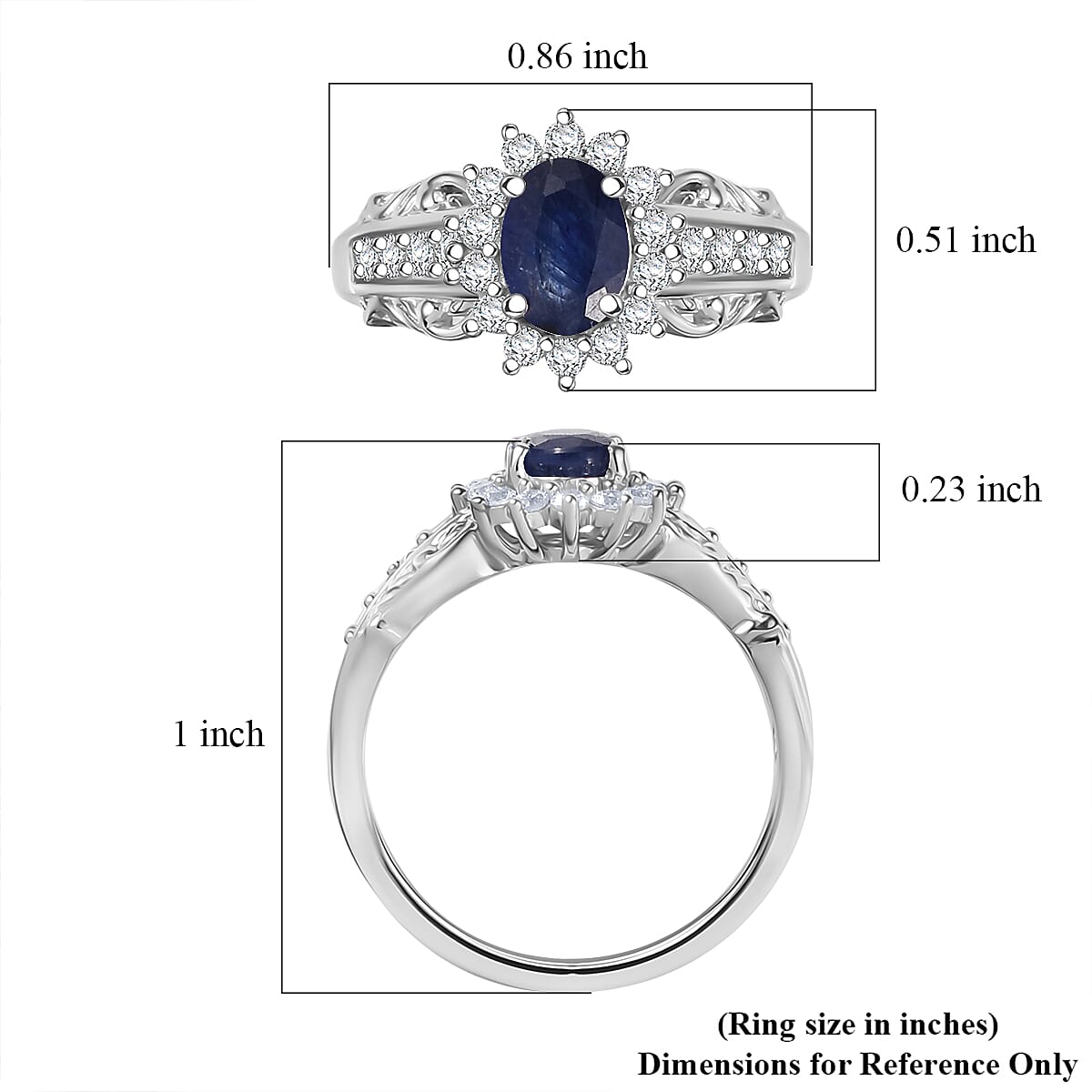D'Joy Masoala Sapphire (D) and White Zircon 1.75 ctw Ring in Rhodium Over Sterling Silver (Size 7.0) image number 5