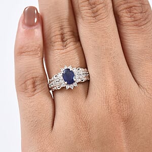 D'Joy Masoala Sapphire (D) and White Zircon 1.75 ctw Ring in Rhodium Over Sterling Silver (Size 8.0)