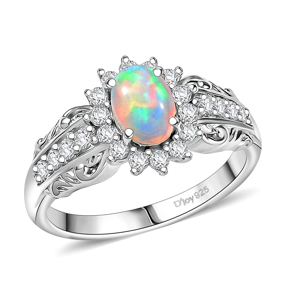 D'Joy Ethiopian Welo Opal and White Zircon 1.00 ctw Ring in Rhodium Over Sterling Silver (Size 7.0) image number 0