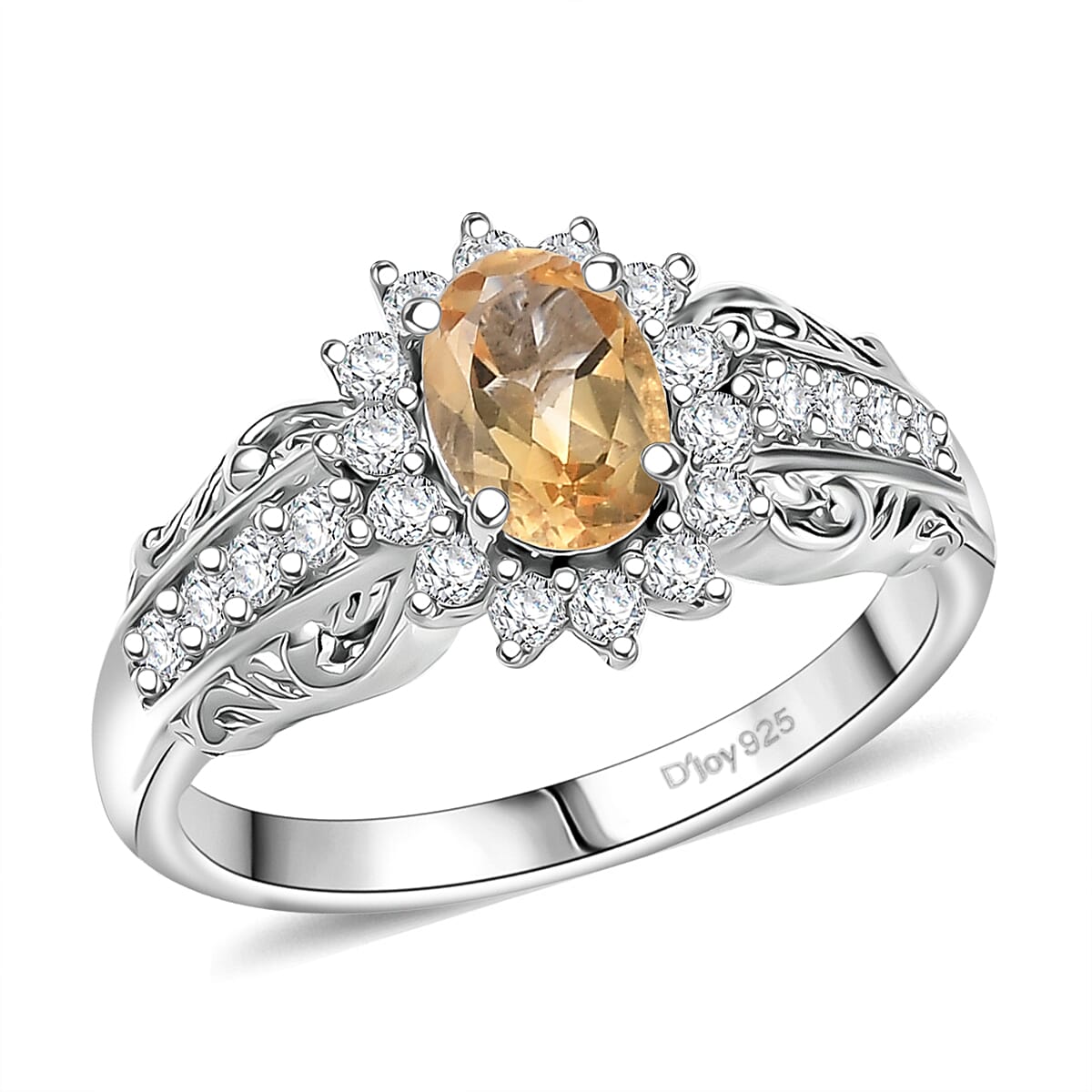 D'Joy Brazilian Citrine and White Zircon 1.30 ctw Ring in Rhodium Over Sterling Silver (Size 7.0) image number 0