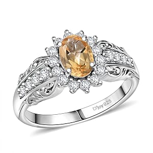 D'Joy Brazilian Citrine and White Zircon 1.30 ctw Ring in Rhodium Over Sterling Silver (Size 7.0)