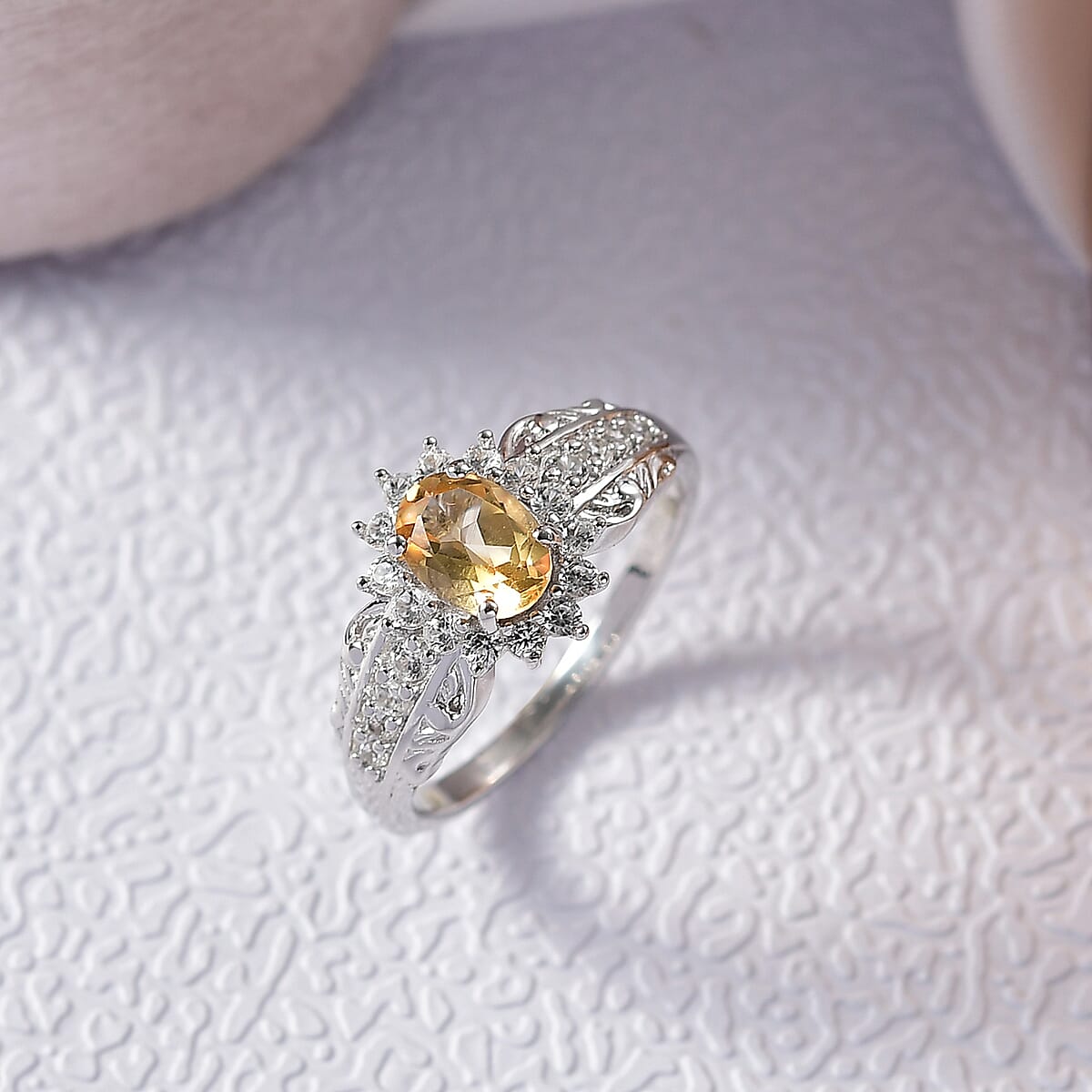 D'Joy Brazilian Citrine and White Zircon 1.30 ctw Ring in Rhodium Over Sterling Silver (Size 7.0) image number 1