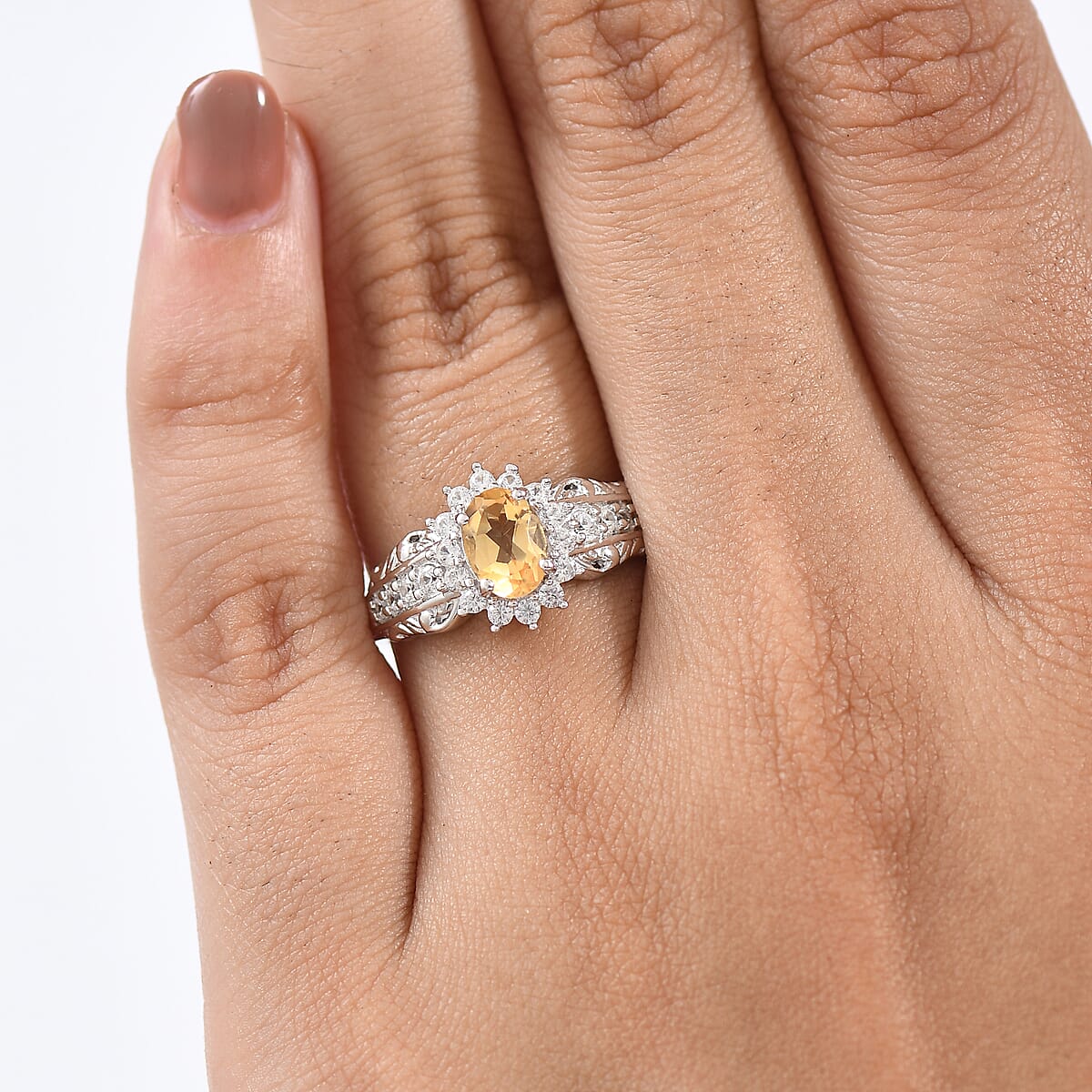 D'Joy Brazilian Citrine and White Zircon 1.30 ctw Ring in Rhodium Over Sterling Silver (Size 7.0) image number 2