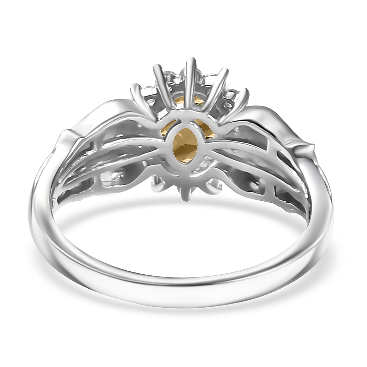 D'Joy Brazilian Citrine and White Zircon 1.30 ctw Ring in Rhodium Over Sterling Silver (Size 7.0) image number 4