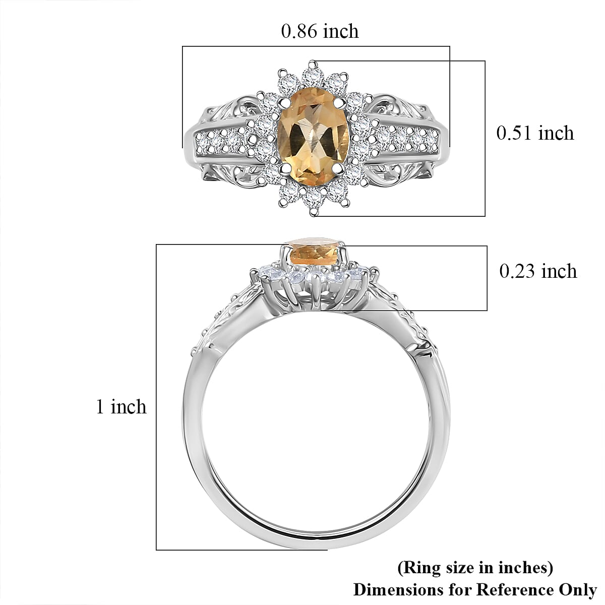 D'Joy Brazilian Citrine and White Zircon 1.30 ctw Ring in Rhodium Over Sterling Silver (Size 7.0) image number 5