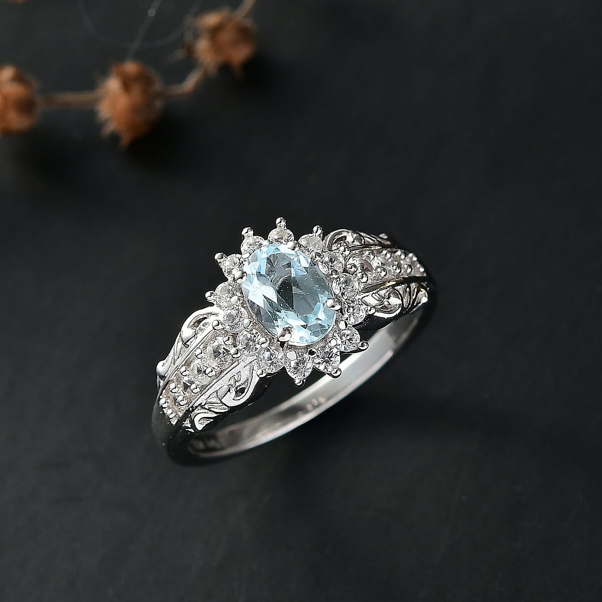 D'Joy Sky Blue Topaz and White Zircon 1.50 ctw Ring in Rhodium Over Sterling Silver (Size 7.0) image number 1