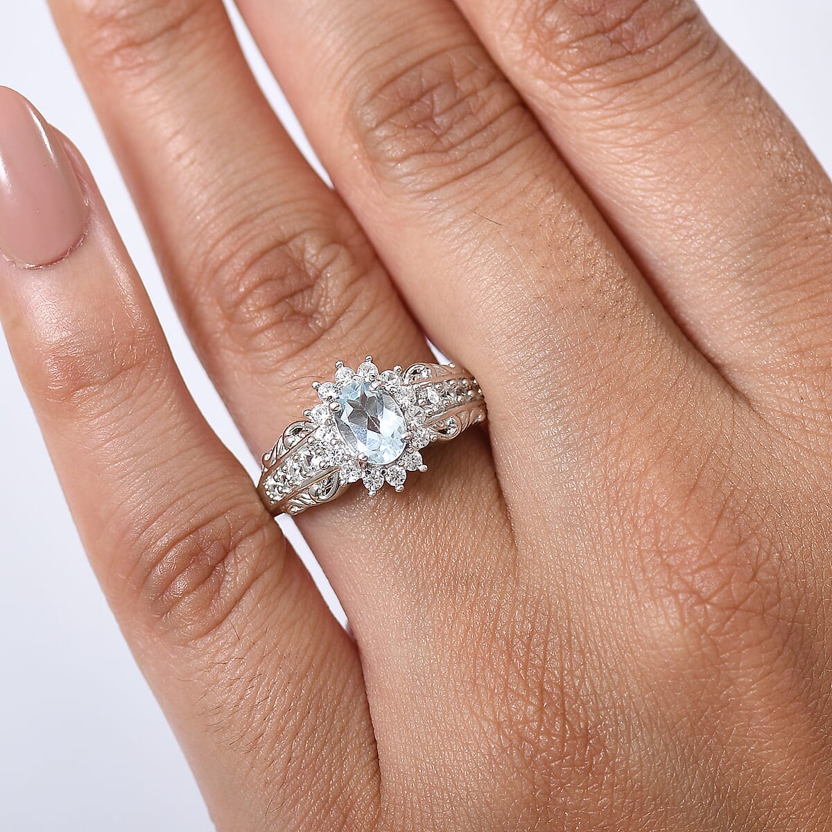 D'Joy Sky Blue Topaz and White Zircon 1.50 ctw Ring in Rhodium Over Sterling Silver (Size 7.0) image number 2