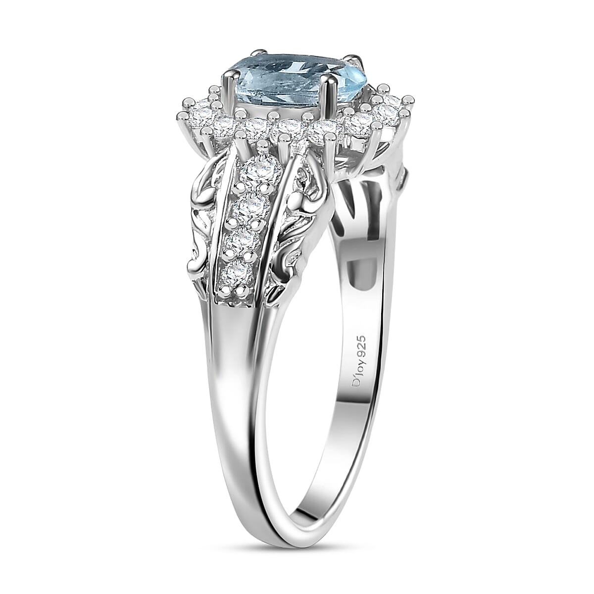 D'Joy Sky Blue Topaz and White Zircon 1.50 ctw Ring in Rhodium Over Sterling Silver (Size 7.0) image number 3