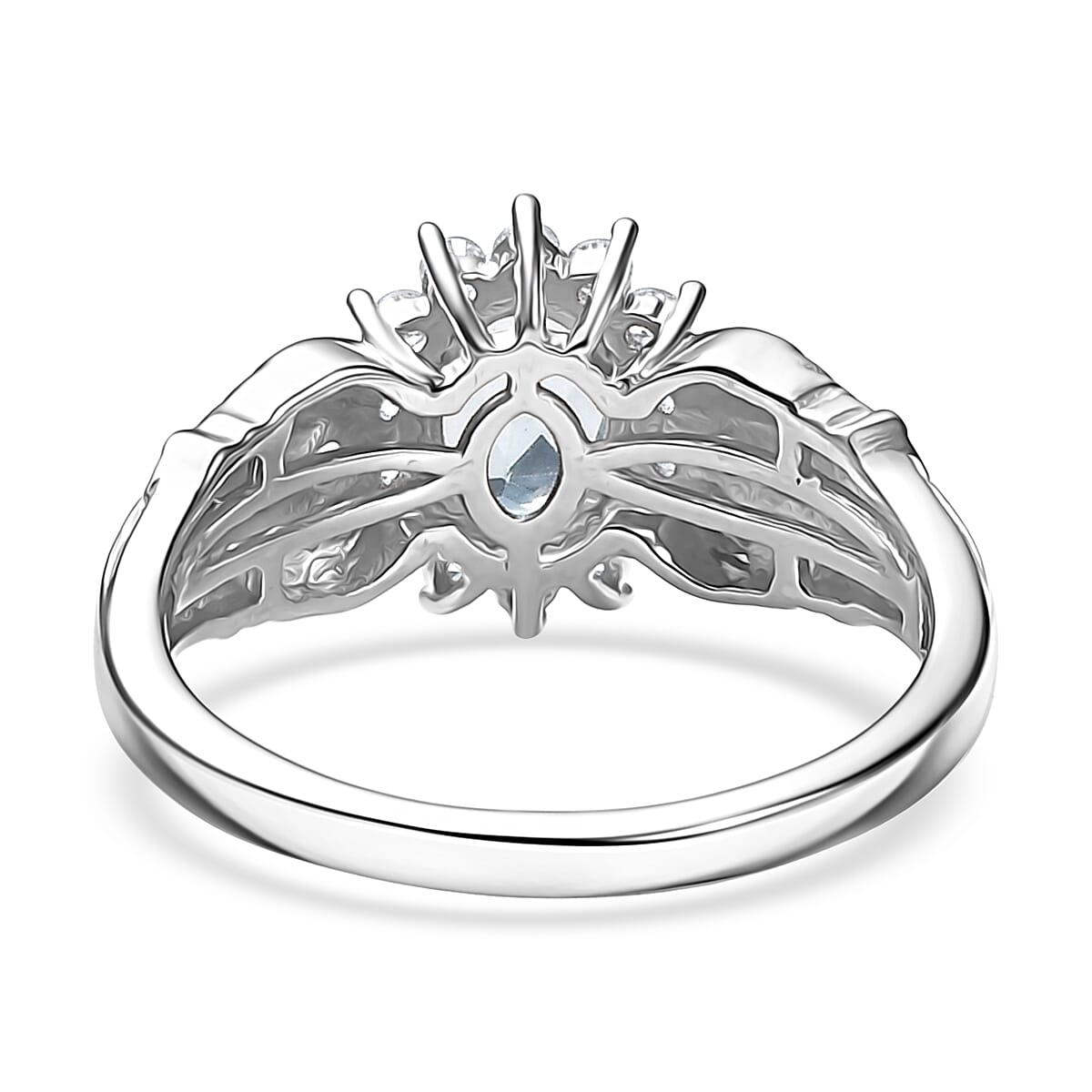 D'Joy Sky Blue Topaz and White Zircon 1.50 ctw Ring in Rhodium Over Sterling Silver (Size 7.0) image number 4