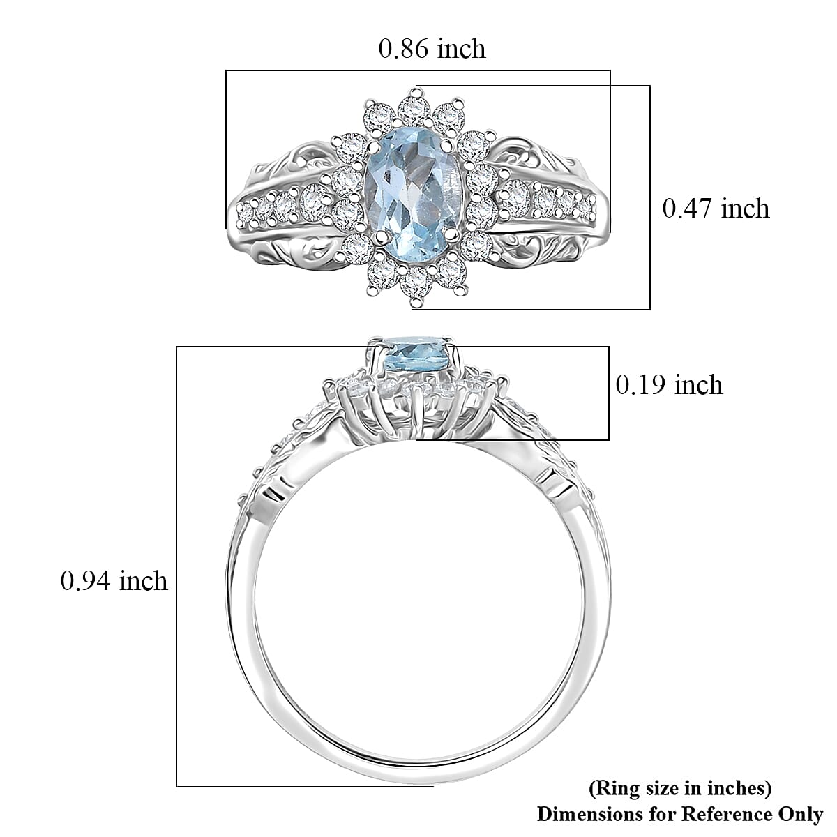 D'Joy Sky Blue Topaz and White Zircon 1.50 ctw Ring in Rhodium Over Sterling Silver (Size 7.0) image number 5