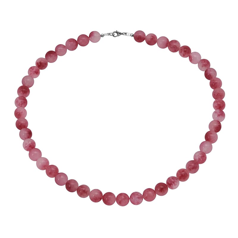 Pink Agate Beaded 290.00 ctw Necklace 18 Inches in Sterling Silver 