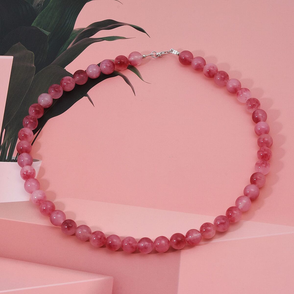 Pink Agate Beaded 290.00 ctw Necklace 18 Inches in Sterling Silver  image number 1