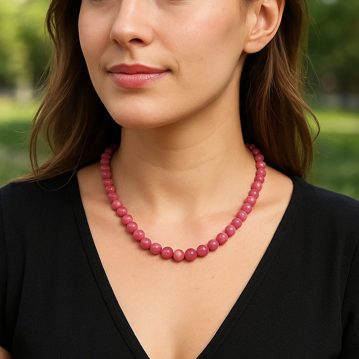 Pink Agate Beaded 290.00 ctw Necklace 18 Inches in Sterling Silver  image number 2