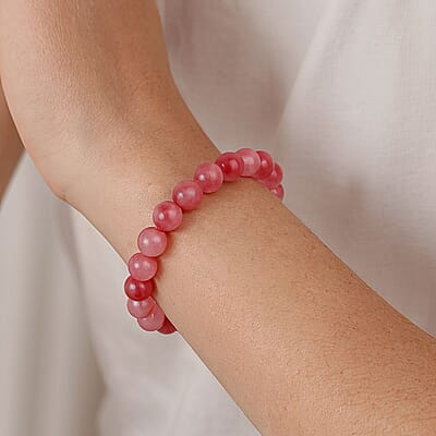 Pink Agate Beaded 121.30 ctw Stretch Bracelet 