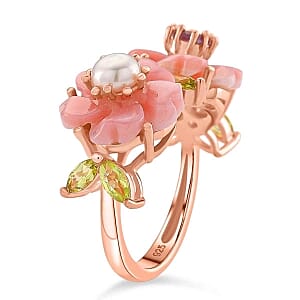 D'Joy Pink Conch Shell and Multi Gemstone 7.40 ctw Ring in Vermeil RG Over Sterling Silver (Size 10)