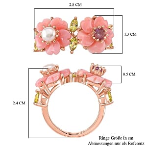D'Joy Pink Conch Shell and Multi Gemstone 7.40 ctw Ring in Vermeil RG Over Sterling Silver (Size 10)