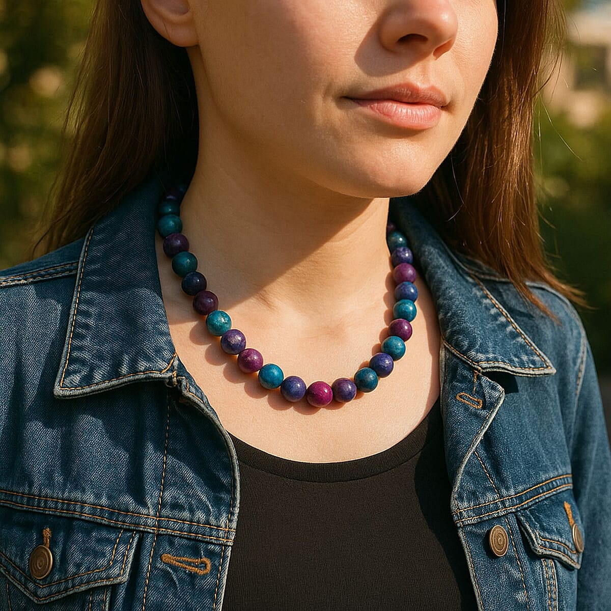 Purple Agate Beaded 334.85 ctw Necklace 18 Inches in Sterling Silver image number 2