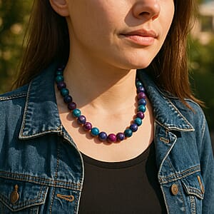 Purple Agate Beaded 334.85 ctw Necklace 18 Inches in Sterling Silver