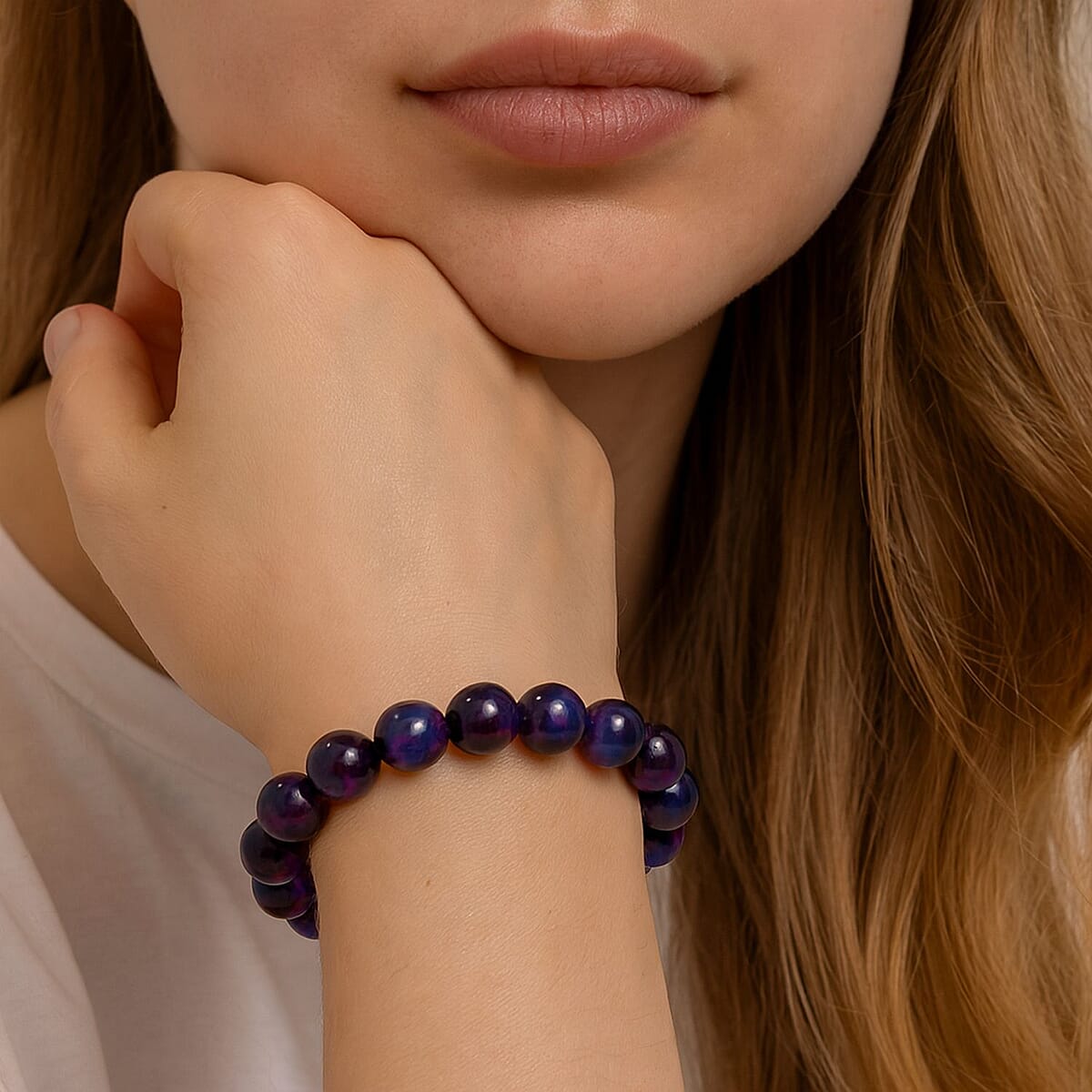Purple Agate Beaded 131.30 ctw Stretch Bracelet  image number 2
