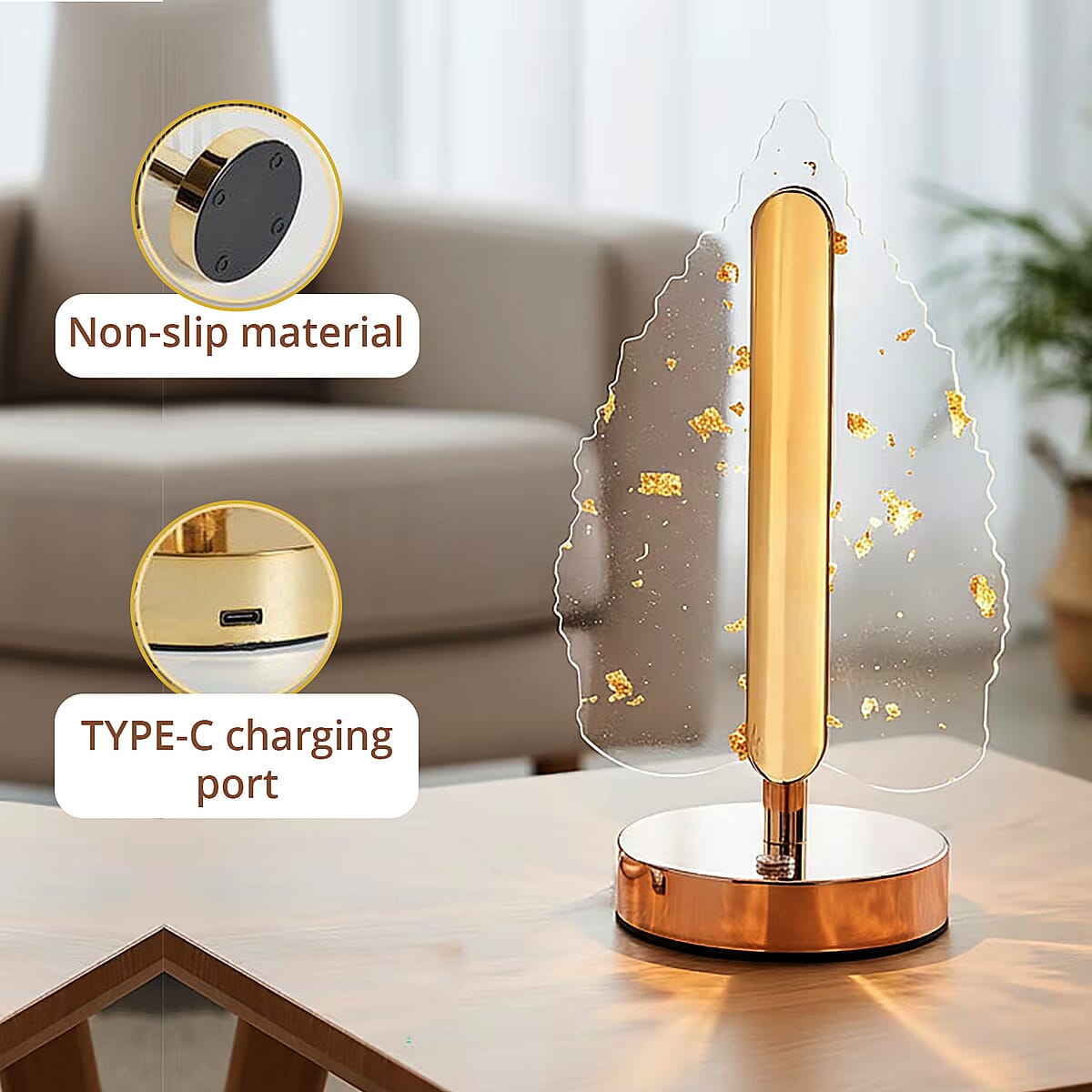 Livmore Golden Acrylic Leaf Design Touch Lamp image number 4