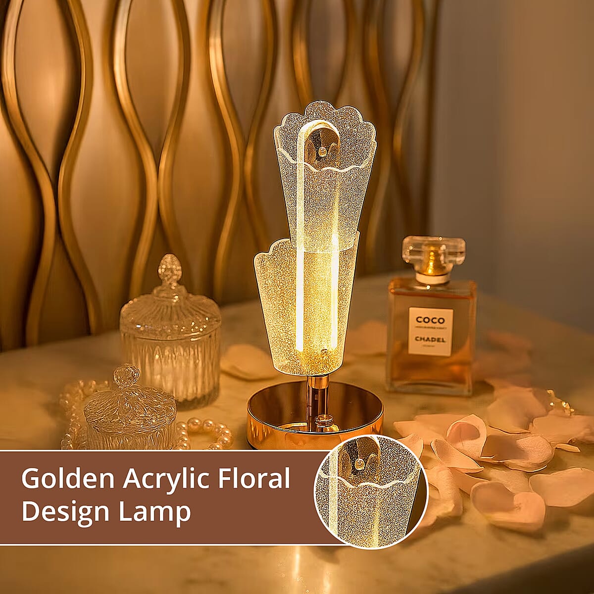 Livmore Golden Acrylic Floral Design Touch Lamp image number 4
