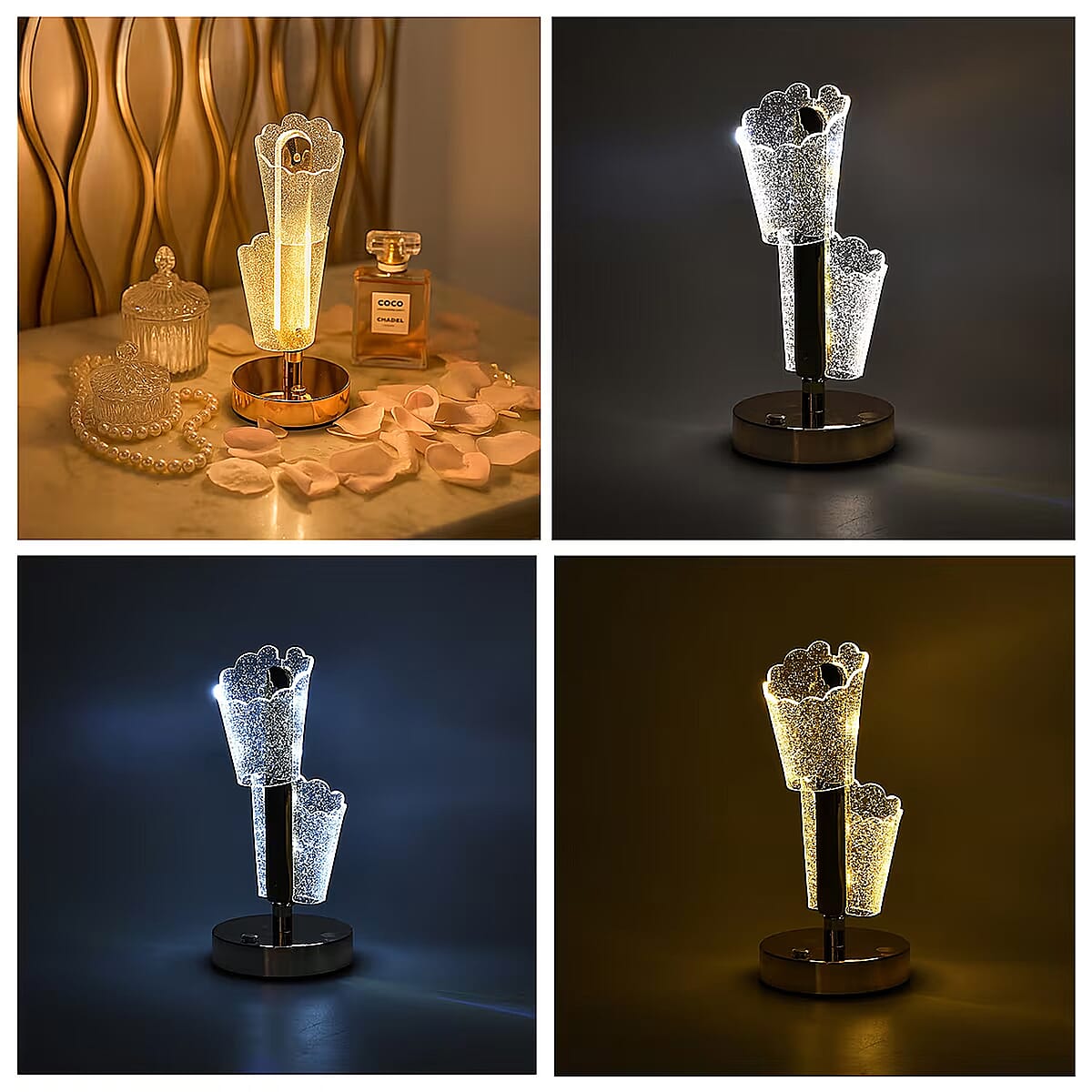 Livmore Golden Acrylic Floral Design Touch Lamp image number 5