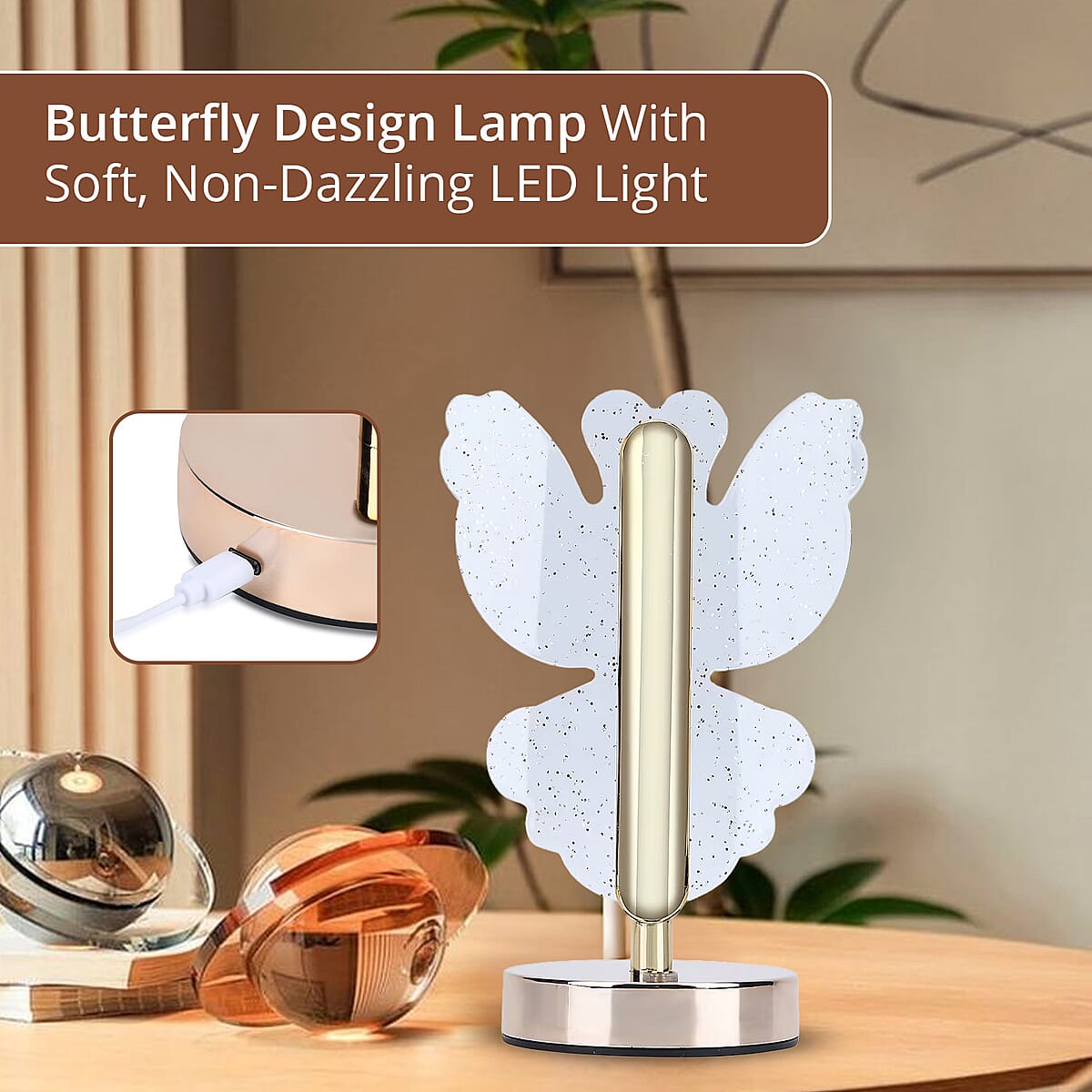 Livmore Golden Acrylic Butterfly Design Touch Lamp image number 2