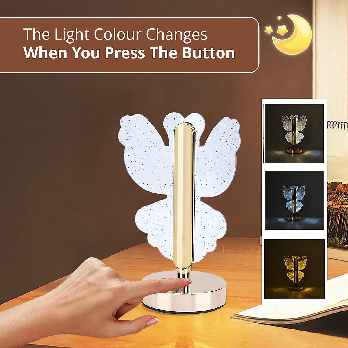 Livmore Golden Acrylic Butterfly Design Touch Lamp image number 3