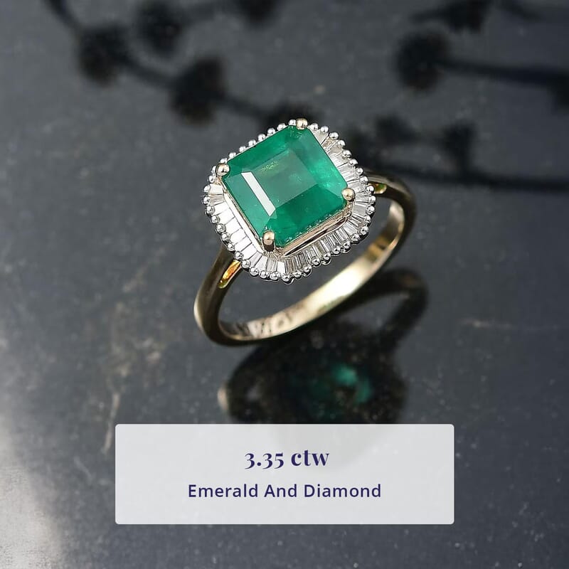 Luxoro 14K Yellow Gold AAA Premium Emerald, Diamond (G-H, I2) (0.25 cts) Ring (Size 5.0) 3.35 ctw