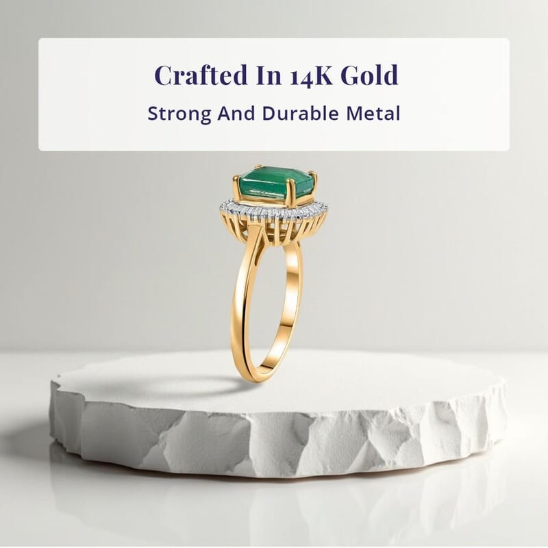 Luxoro 14K Yellow Gold AAA Premium Emerald, Diamond (G-H, I2) (0.25 cts) Ring (Size 5.0) 3.35 ctw