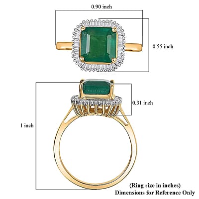 Luxoro 14K Yellow Gold AAA Premium Emerald, Diamond (G-H, I2) (0.25 cts) Ring (Size 5.0) 3.35 ctw
