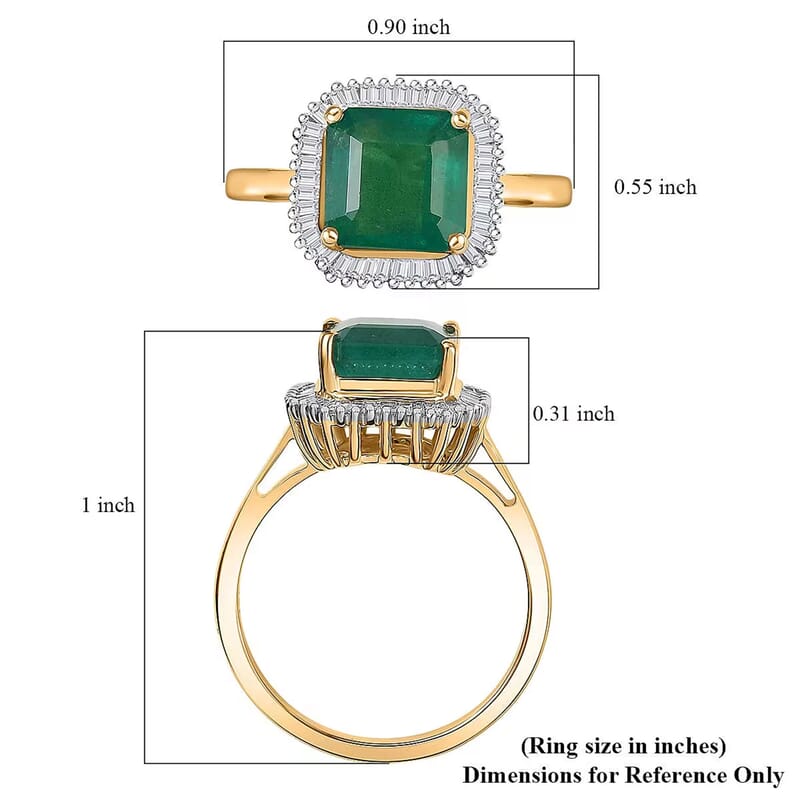 Luxoro 14K Yellow Gold AAA Premium Emerald, Diamond (G-H, I2) (0.25 cts) Ring (Size 5.0) 3.35 ctw