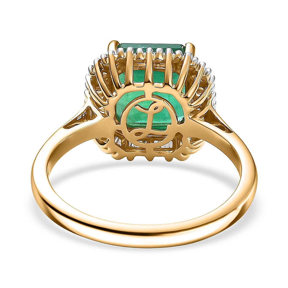 Luxoro 14K Yellow Gold AAA Premium Emerald, Diamond (G-H, I2) (0.25 cts) Ring (Size 6.5) 3.35 ctw image number 4