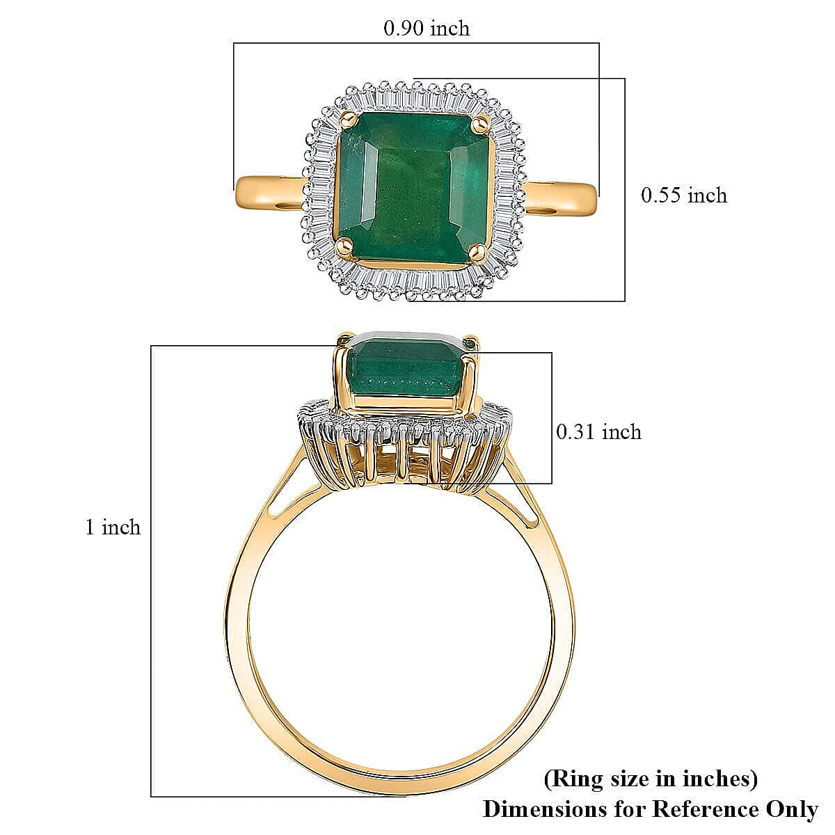 Luxoro 14K Yellow Gold AAA Premium Emerald, Diamond (G-H, I2) (0.25 cts) Ring (Size 6.5) 3.35 ctw image number 5
