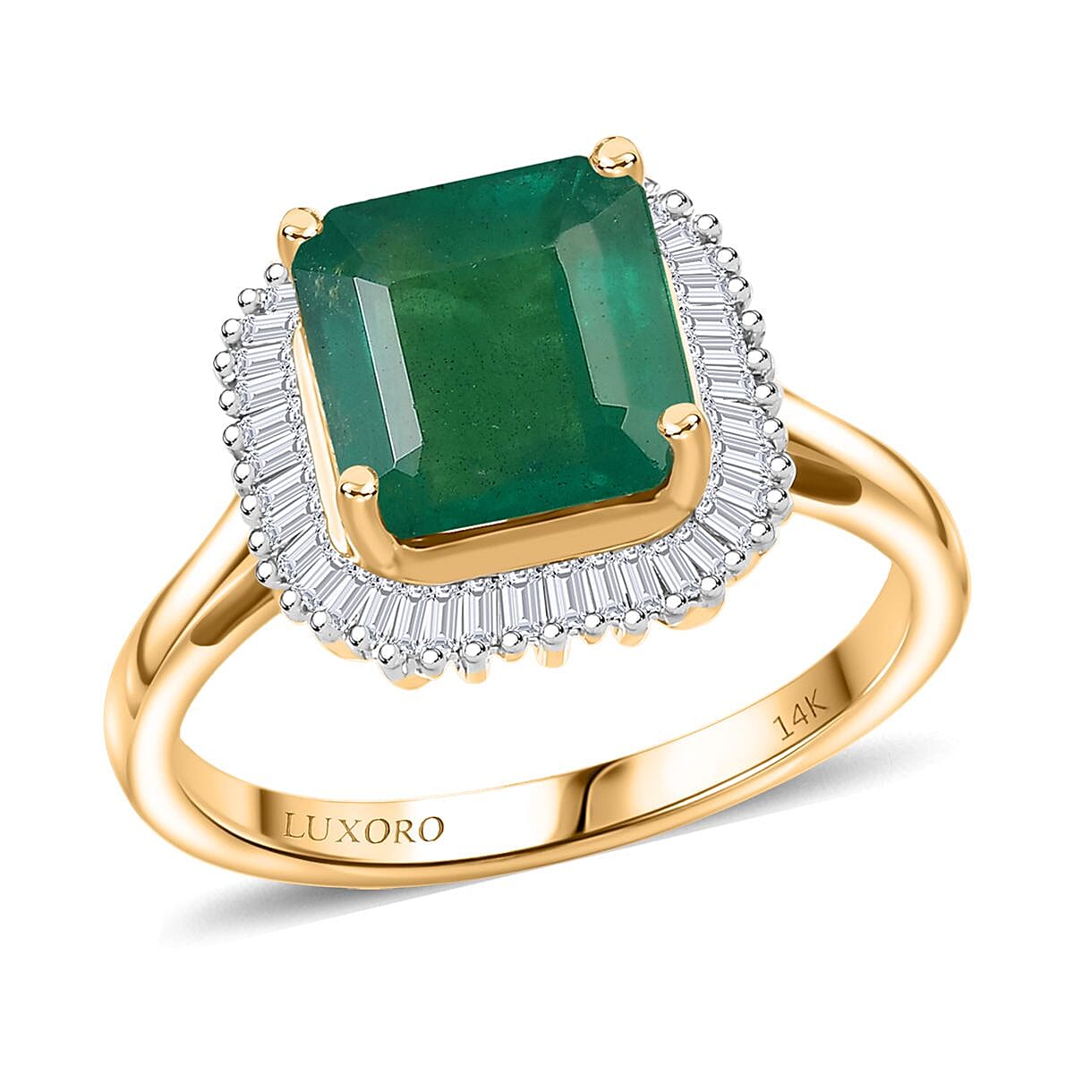 Luxoro AAA Kagem Zambian Emerald and G-H I2 Diamond 3.35 ctw Ring in 14K Yellow Gold (Size 7.0) image number 0