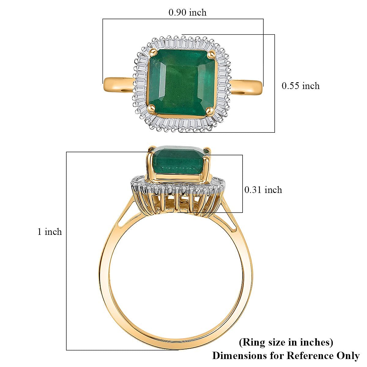 Luxoro 14K Yellow Gold AAA Premium Emerald, Diamond (G-H, I2) (0.25 cts) Ring (Size 8.0) 3.35 ctw image number 5