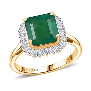 Luxoro 14K Yellow Gold AAA Premium Emerald, Diamond (G-H, I2) (0.25 cts) Ring (Size 9.0) 3.35 ctw