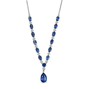 D'Joy Premium Kashmir Kyanite and Moissanite 12.80 ctw Starfall Embrace Necklace 18 Inches in Rhodium Over Sterling Silver