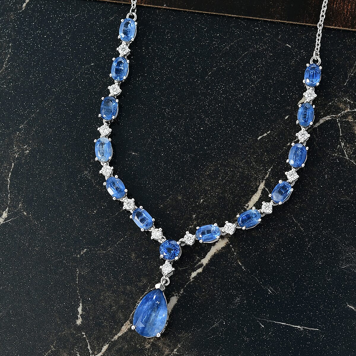 D'Joy Premium Kashmir Kyanite and Moissanite 12.80 ctw Starfall Embrace Necklace 18 Inches in Rhodium Over Sterling Silver image number 1