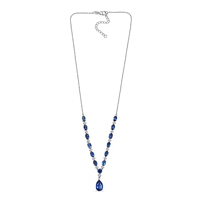 D'Joy Premium Kashmir Kyanite and Moissanite 12.80 ctw Starfall Embrace Necklace 18 Inches in Rhodium Over Sterling Silver