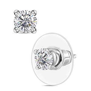 D'Joy Moissanite 0.90 ctw Solitaire Stud Earrings in Rhodium Over Sterling Silver