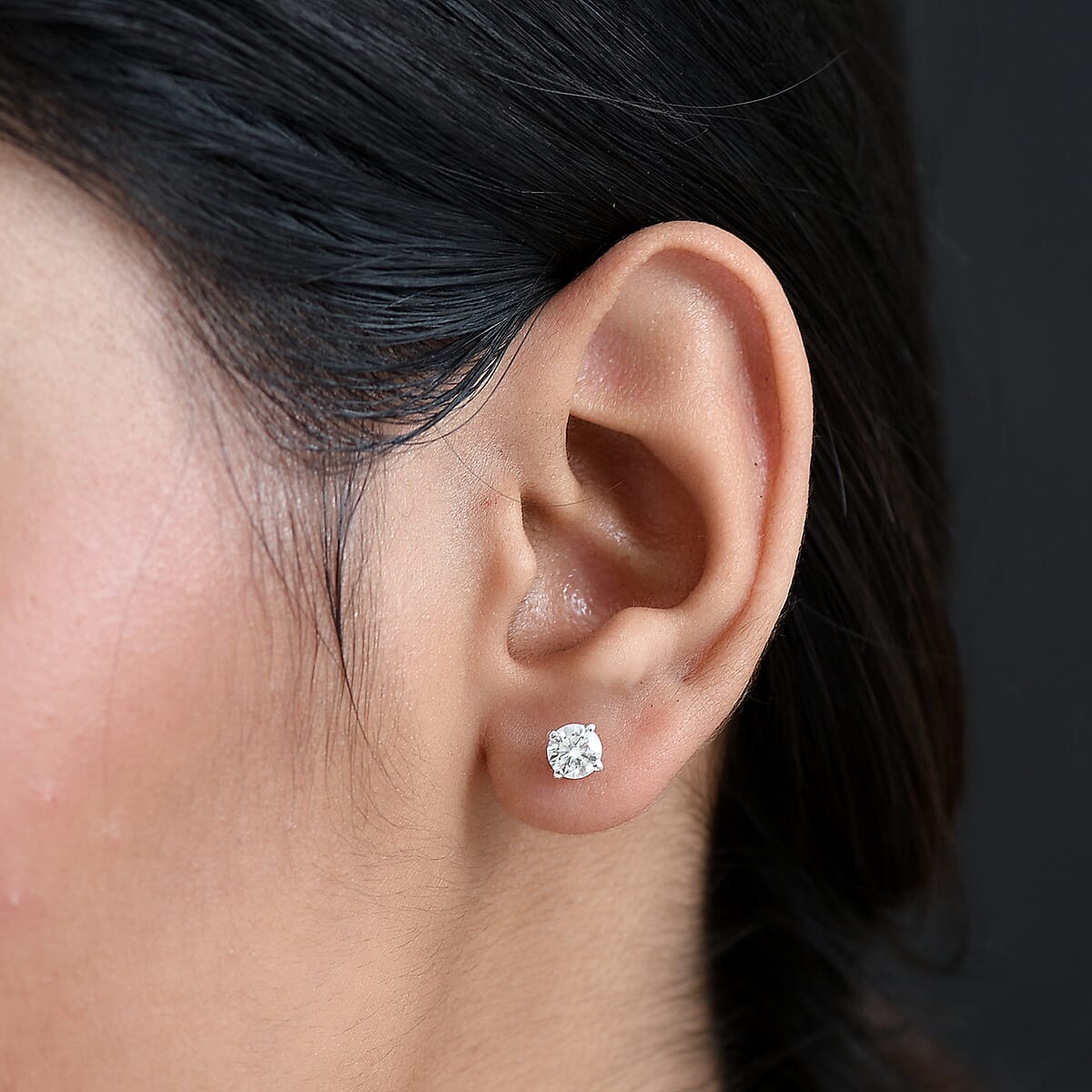 D'Joy Moissanite 0.90 ctw Solitaire Stud Earrings in Rhodium Over Sterling Silver image number 2