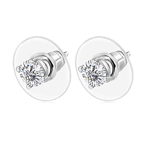 D'Joy Moissanite 0.90 ctw Solitaire Stud Earrings in Rhodium Over Sterling Silver