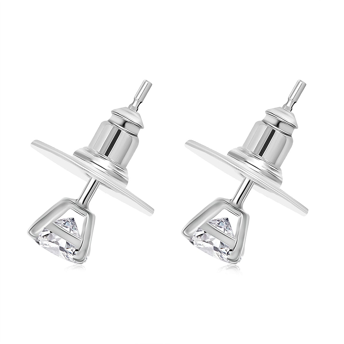 D'Joy Moissanite 0.90 ctw Solitaire Stud Earrings in Rhodium Over Sterling Silver image number 4