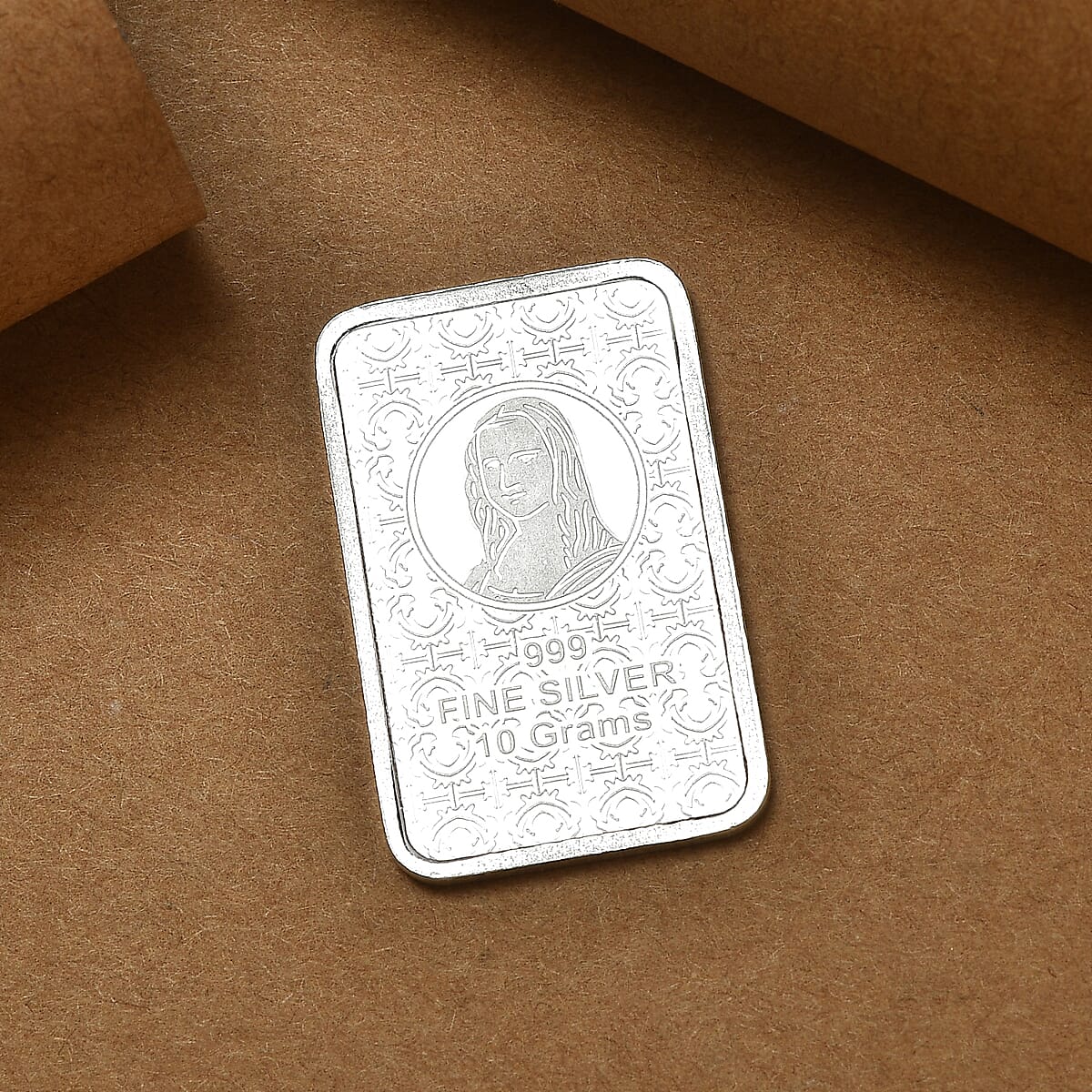 999 Fine Silver Mona Lisa Embossed Bar 10 Grams image number 2