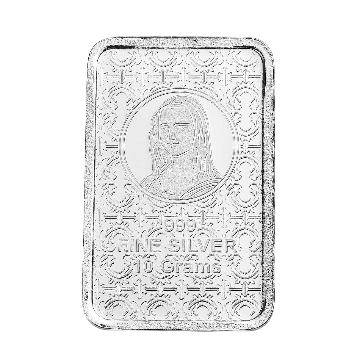 999 Fine Silver Mona Lisa Embossed Bar 10 Grams image number 3
