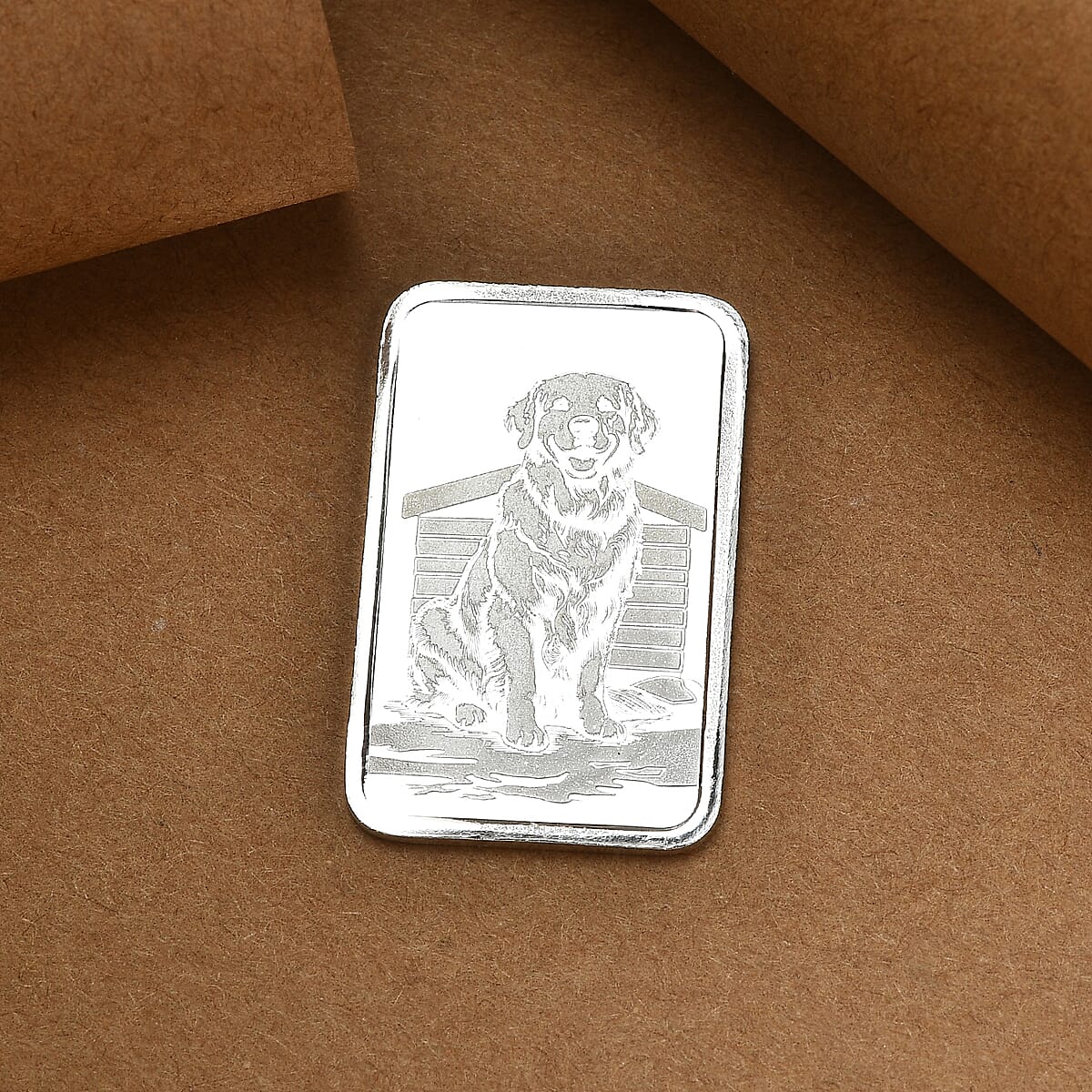 999 Fine Silver Sitting Dog Embossed Bar 10 Grams (Del. in 10-12 Days) image number 1