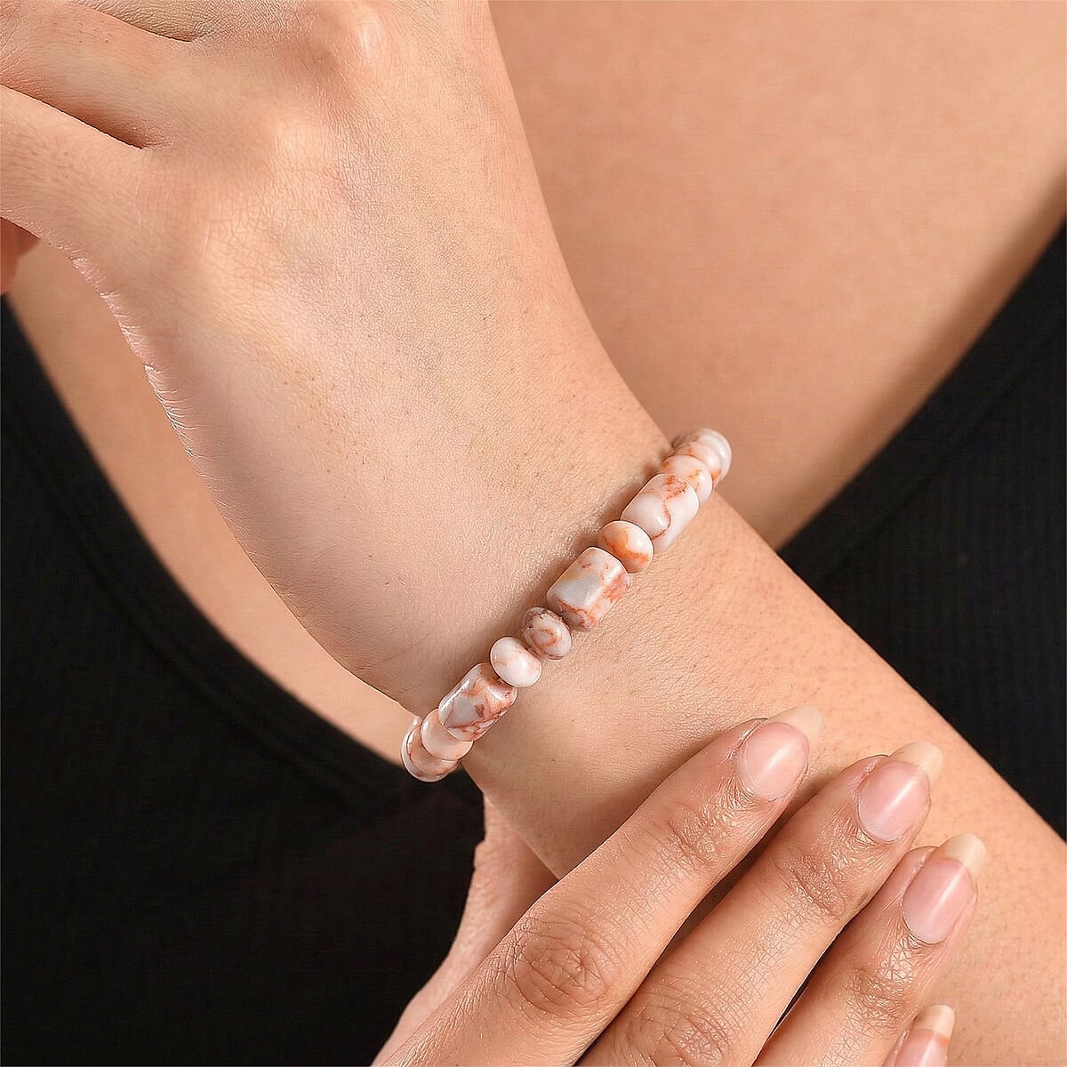 Pink Web Jasper 110.00 ctw Beaded Stretch Bracelet image number 2