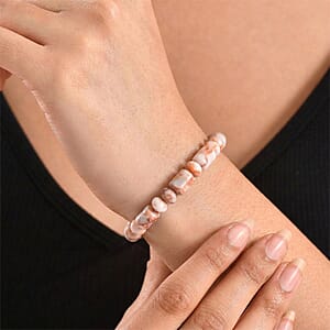 Pink Web Jasper 110.00 ctw Beaded Stretch Bracelet